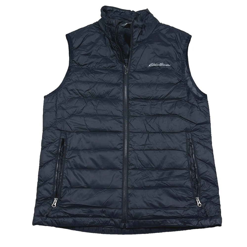 Eddie Bauer Puffer Vest Men Small Black Nylon Down Fill Jacket Hiking Outdorr
